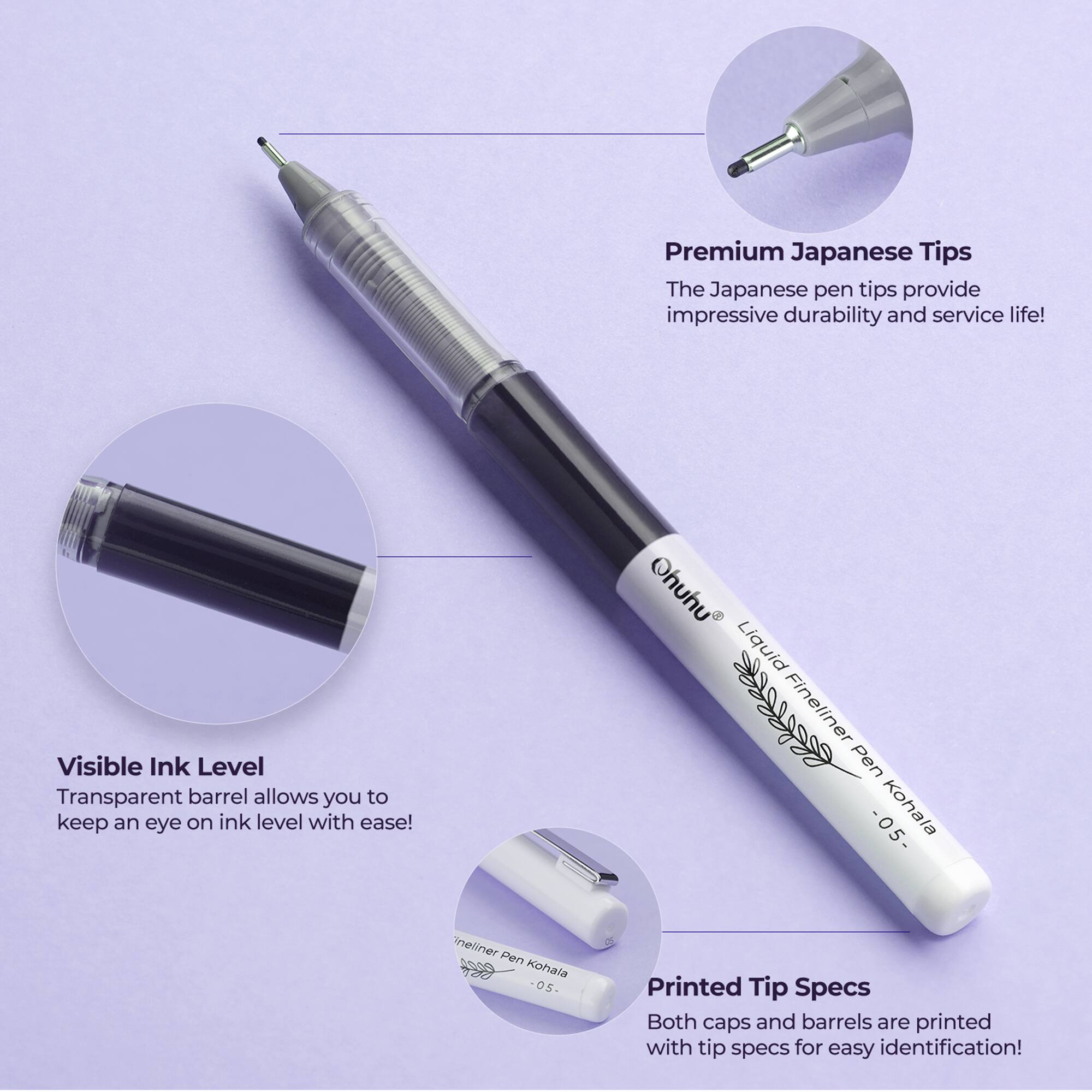 Ohuhu® Kohala 9 Piece Liquid Fineliner Drawing Pens